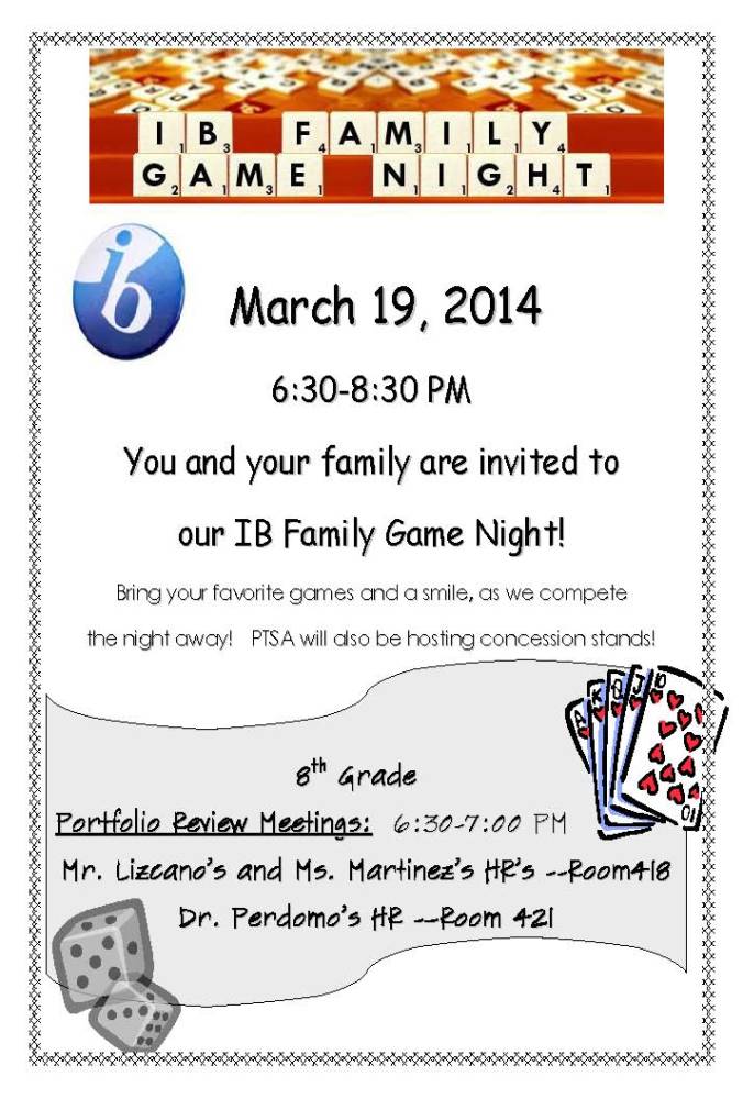 Family Game Night March 19th!!!